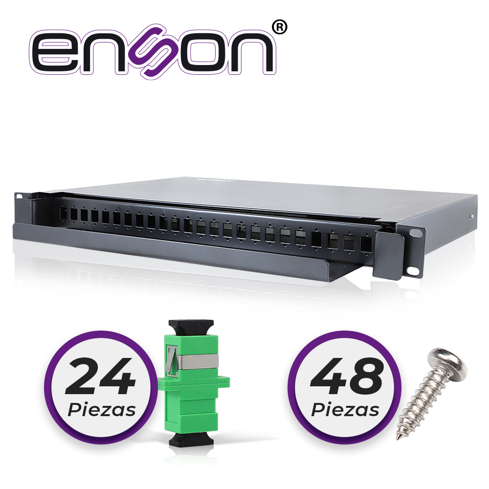 Imagen de DISTRIBUIDOR DE FIBRA OPTICA ENSON ENS-ODF8002 CONECTORES TIPO SC APC 1 UNIDAD DE RACK USO INTERIOR