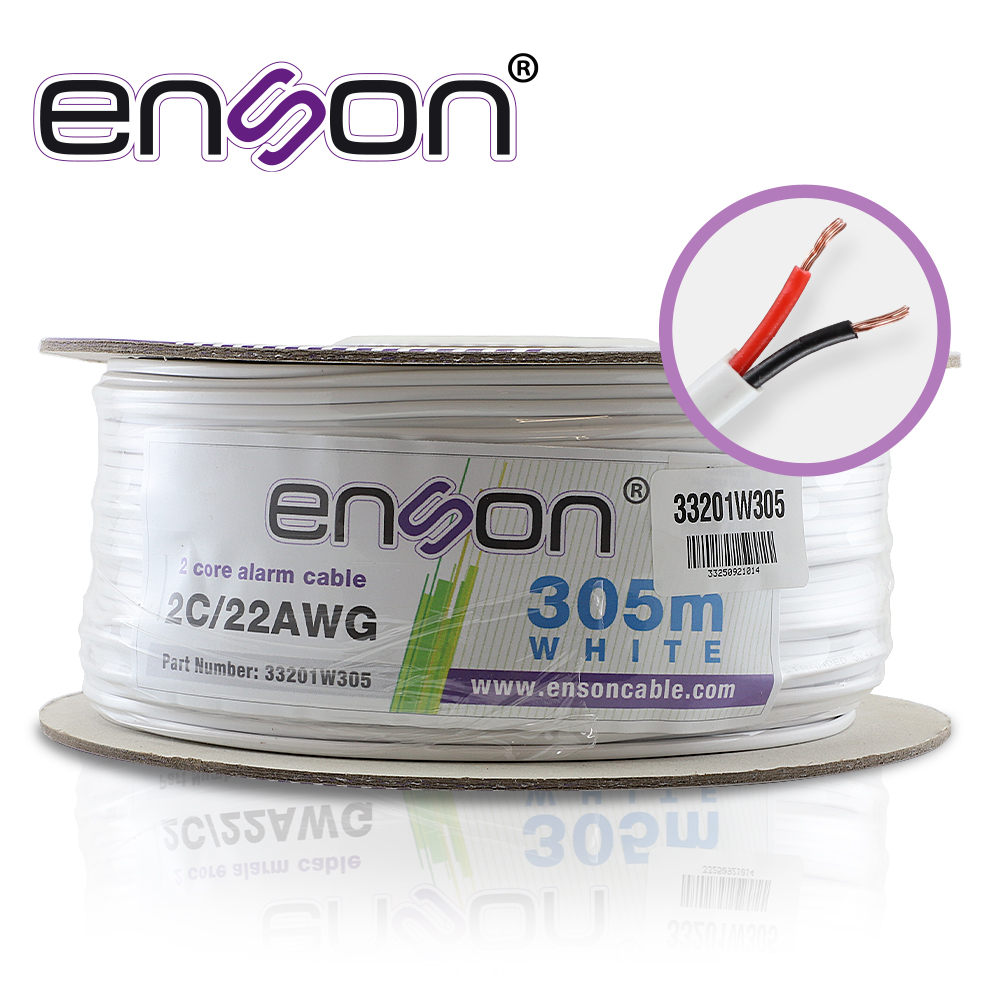 Imagen de CABLE DE ALARMA ENSON 33201W305 SERIE PRO-II MULTIFILAR  2C/22 AWG BOBINA DE 305 METROS FORRO PVC COLOR BLANCO PARA USO INTERIOR DISEÑADO PARA CONEXIONES DE SISTEMAS DE ALARMA