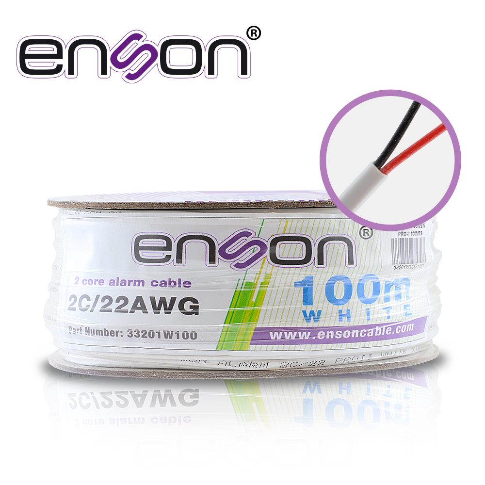 Imagen de CABLE DE ALARMA ENSON 33201W100 SERIE PRO-II MULTIFILAR  2C/22 AWG BOBINA DE 100 METROS FORRO PVC COLOR BLANCO PARA USO INTERIOR DISEÑADO PARA CONEXIONES DE SISTEMAS DE ALARMA